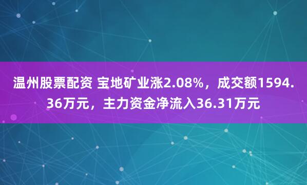 温州股票配资 宝地矿业涨2.08%，成交额1594.36万元，主力资金净流入36.31万元